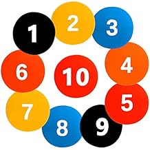 Numbered Poly Spot Markers - 10pc Anti-Slip 9 Inch 23cm Floor Dots for Sports Training, Agility Drills, Games