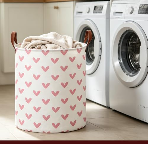 Image of 19.7 inch Pink Laundry Basket,Dirty Clothes Hamper,Waterproof Storage Bin,Room Decor(Pink Heart)