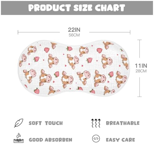 vvfelixl Muslin Burp Cloths Face Cow Pink Strawberry Baby Washcloths for Baby Girl Boys 2 Pack2