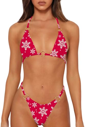 Image of MIKETAI Sexy Bikinis for Women 2 Piece Bikini Spaghetti Strap Swimsuits Solid Color Bathing Swimwear Triangle Bathing Suit