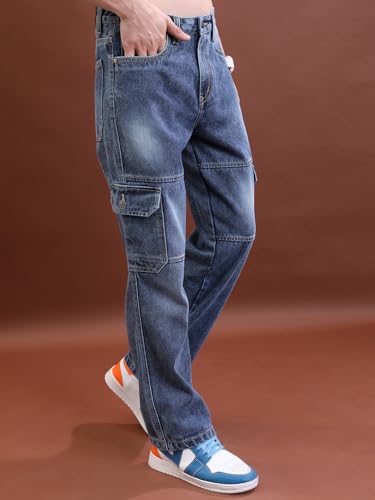 Image of Highlander Mens Relaxed Fit Denim Jeans for Man|Mid-Rise|Cotton Cargo Jeans for Men | Men Jeans