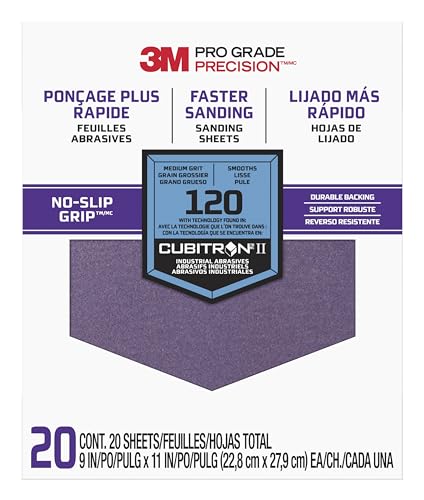 3M Pro Grade Precision Faster Sanding Sheets 120 grit Medium, 27120TRI-20, 22,8 cm x 27,9 cm, 20/Pack