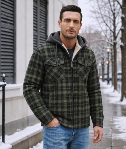 Men's Flannel Jacket Vintage Plaid Zip Up Sherpa Lined Fleece Coat - image 2