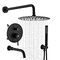 CASAINC Shower Faucets Sets Complete, 10" Round 3 Functions Rain Shower Head with Handheld Spray and Bathtub Spout Wall Mounted Shower System (Matte Black)