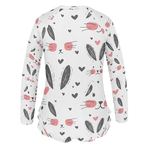 Rabbit Hand Drawn Girls Long Sleeve Swimsuits One Piece Zipper Bathing Suit UPF 50+ Rashguard Swimwear3