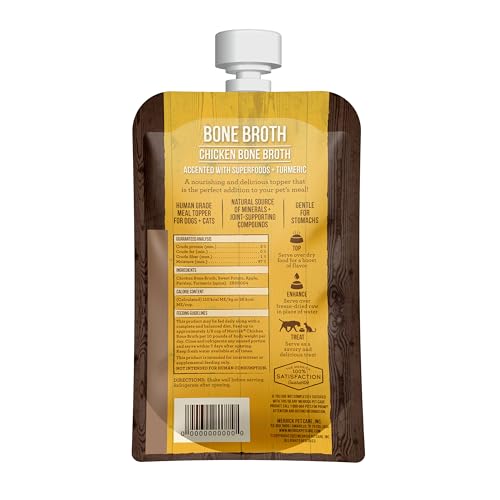 Image of Merrick Grain Free Bone Broth, Premium Human Grade And Gluten Free Dog And Cat Food Topper Pouches, Chicken - 7 oz. Pouch