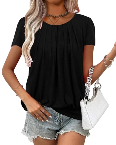 VahRuta Women's Short Sleeve Tunic Tops Scoop Neck Banded Bottom Summer T Shirt for Leggings