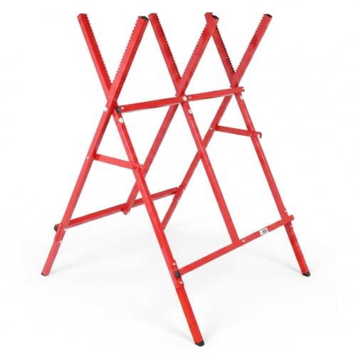 Log Horse 100KG RocwooD Max 30cm Logs 6.3KG Weight Serrated Teeth Foldable Red 70 x 65 x 90cm Lightweight Chainsaw Heavy Duty Powder Coated Steel Easy Assemble