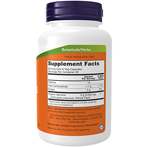Now Supplements, Natural Spirulina 500 Mg With Beta-Carotene (Vitamin A) And Vitamin B-12, And Naturally Occurring Protein And Gla (Gamma Linolenic Acid), 120 Veg Capsules #TOP1