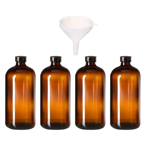 TIKODIDA Amber Glass Reagent Bottles Small Mouth 500ml Sample Vials with Funnel 5pcs Set Chemical Liquid Sampling Bottles for Lab and School Use Random Color