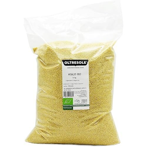 Oltresole, Mijo Decorticado Ecológico 5 kg, Cereal Ecológico Rico en Fibras y Minerales, Grano de Mijo Amarillo para uso alimentario, Tamaño Conveniente