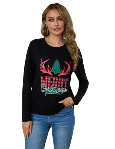 Weihnachts T-Shirt Damen Weihnachtspullover Frauen, Weihnachtsshirt...