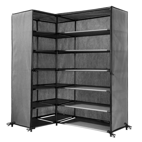 Calicosy - Armadietto con scarpiera angolare per 30 paia di scarpe, in tessuto non tessuto e tubi metallici, stile classico, per camera da letto, cabina armadio, ingresso, garage, L 60+30) x L 30/30 x