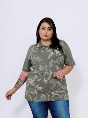 1 Polo Olivia - Camisa Polo Plus Size Feminina Oversized Estampa Sortida Verde Tamanho:G3;Cor:Verde