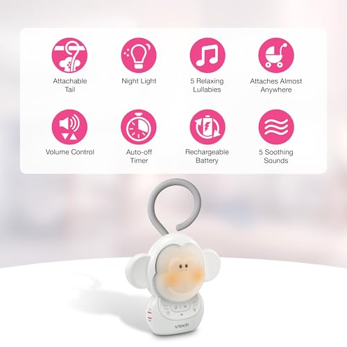 Image of VTech VM819 Baby Monitor + BC8211 Myla the Monkey Bundle - Non-WiFi Video Monitor with 19Hr Battery, 1000ft Range & Portable Soother with Night Light & Stroller Attachment