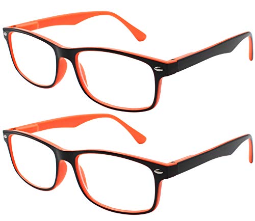 Lesebrille Lesehilfe für Herren und Damen - (Pack 2 Einheiten) Dioptrien +3.50 Zweifarbige Orange und Schwarz Fassung mit Stärke PC Handy Frauen