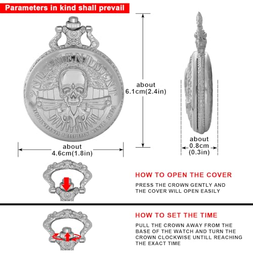 Image of Tiong Vintage Pocket Watch Engraved Cowboy Skull Wolf 3D Pattern Arabic Numerals Quartz Pocket Watch with Chain Best Gifts