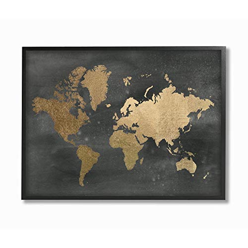 Stupell Industries Gold World Map Black Framed Wall Art, 24 x 30,...