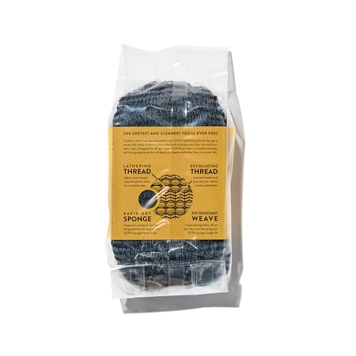 Image of Goshi Exfoliating Shower Sponge- Grey, Rapid-Drying, Rip Resistant