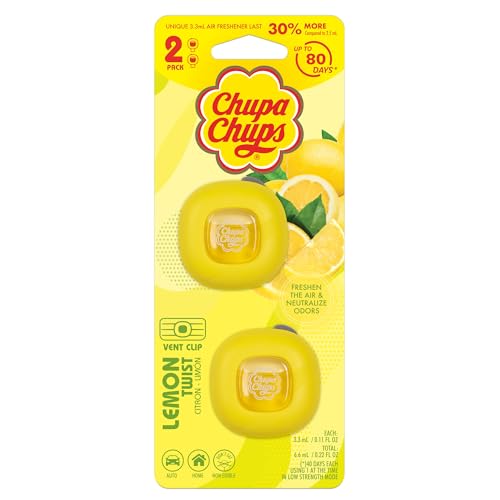 BDK Chupa Chups Car Air Freshener, Lemon Twist - Long Lasting Car Fresheners with Fun Scents, Colorful and Vibrant Air Freshener for Car, Unique Car Freshner Perfume Deodorizer Refresher Fragrance