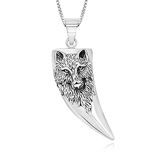 925 sterling zilver geoxideerd wolf hoofd wolf tand wolf hanger ketting 45,7 cm