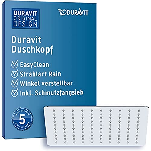 Duravit UV0660031010 Pommeau de douche universel en acier inoxydable avec jet Rain, robinet de douche carré (300 mm), pommeau de douche à angle réglable, douche à effet pluie, chrome Cover