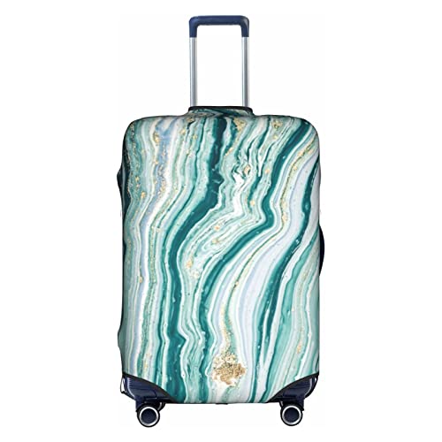 Green White Liquid Marble Travel Luggage Cover Fits 18/24/28/32 Inch Luggage, Elastic Suitcase Cover Protector with Concealed Zipper for Wheeled Suitcase Travel Accessories