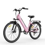 GEBIKE E Bike Damen Herren,26 Zoll Elektrofahrrad bis zu 90 km Reichweite | 250W Motor ，Shimano 7-Gang Schaltung,Scheibenbremsen, für Pendeln, Einkaufen und Freizeit - Rosa