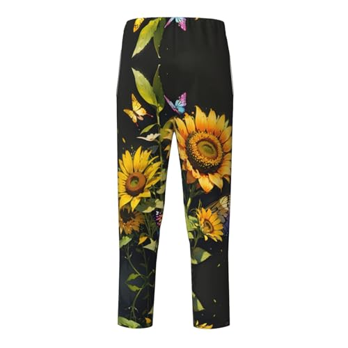 Pajama Pants Pajama Bottoms with Elastic Waistband Sleepwear Lounge Pants, Sunflowers Butterflies2