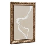 ELKPDOE Póster abstracto y minimalista beige de 15 lienzos para decoración de dormitorio, paisaje deportivo, oficina, habitación, regalo, marco dorado retro, 20 pulgadas de largo x 30 pulgadas de