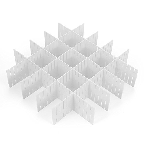 FSLIFE 8 Pcs Plastic DIY Grid Drawer Divider Household Necessities Storage Thickening Housing Spacer Sub-Grid Finishing Shelves for Home Tidy Closet Stationary Scarves Organizer (White)