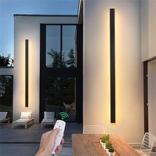 Éclairage mural intérieur et extérieur dimmable applique noire longue de 80cm pour salon et terrasse