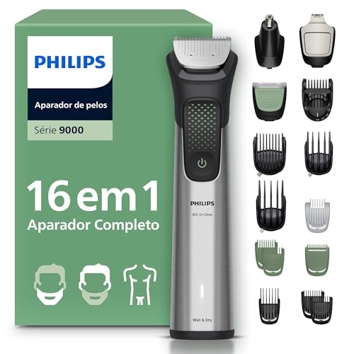 Aparador de Pelos Philips All-in-One 16 em 1 Série 9000 | Máquina para Rosto, Cabelo e Corpo | Barbeador Elétrico Multigroom à prova d'água | MG9532/15