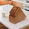 Teak Wood Knife Block Holder without Knives, 20 Slot Large Universal Wooden Knife Block Organizer with Wide Slots and Secure Stand, Countertop Butcher Block for Kitchen Storage