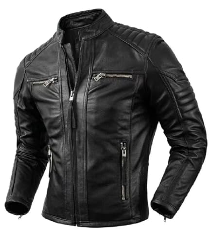 Men’s Cafe Racer Style Crossover Quilted Retro Biker Real Leather Motorcycle Vintage Jacket for men
