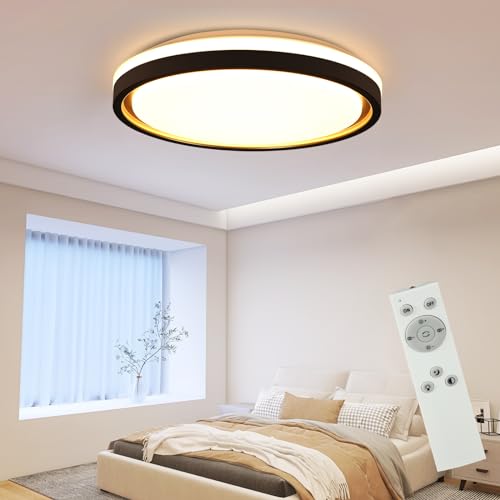 URing LED Deckenleuchte Dimmbar – 40W, 30 Cm, Schwarz, Mit Fernbedienung, 3000K–6500K