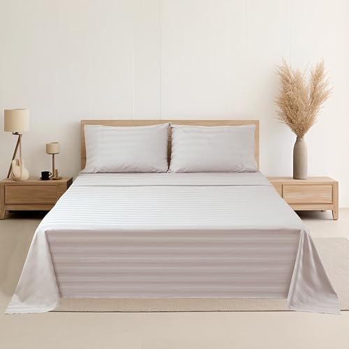 Cotton King Flat Sheet Only, 600 Thread Count 100% Egyptian Cotton Top Sheet 1Pcs, Cool & Breathable Flat Bed Sheets Wrinkle, Fade, Stain Resistant (Beige Stripe King) by Zaizaihome - Image 5