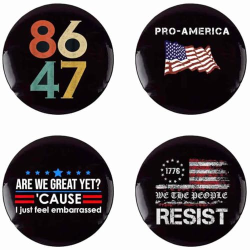 4 Pack Anti Trump 86 47 Pro-America Anti-Trump Resist Are We Great Yet Trump Pins And Button Circle Badges Round Chest Pins Brooch Decor