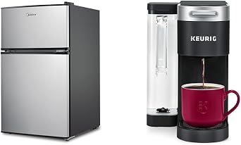 Midea WHD-113FSS1 Compact Refrigerator, 3.1 cu ft, Stainless Steel & Keurig K-Supreme Single Serve K-Cup Pod Coffee Maker, MultiStream Technology, Black