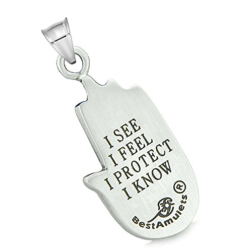 All Seeing And Feeling Buddha Eye Hamsa Hand Magic Powers Amulet Blue Crystal Pendant 22 Inch Necklace #TOP3
