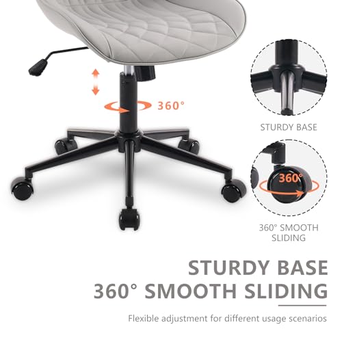 Ergonomic Grey Desk Chair for Home Office - Armless, Comfy, with Wheels and Swivel Adjustability