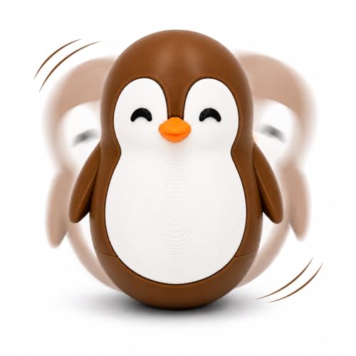 Image of Roly Poly Penguin Wobbler | Cute Self-Righting Penguin Desk Toy | Stress Relief Fidget Toy | Mini Penguin Collectible | Office Desk Decor & Gift (Chestnut Brown, 1 pc)