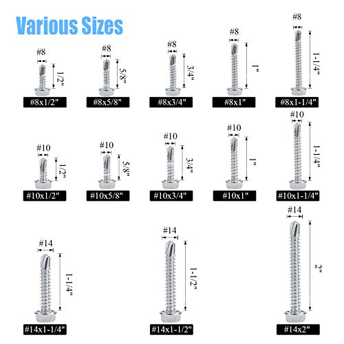 Dywishkey DYWISHKEY-SHEET-SCREW-320PCS 320 Pieces 410 Stainless Steel #8#10#14 Hex Washer Head Self Drilling Sheet Metal Screws Assortment Kit thumb #2