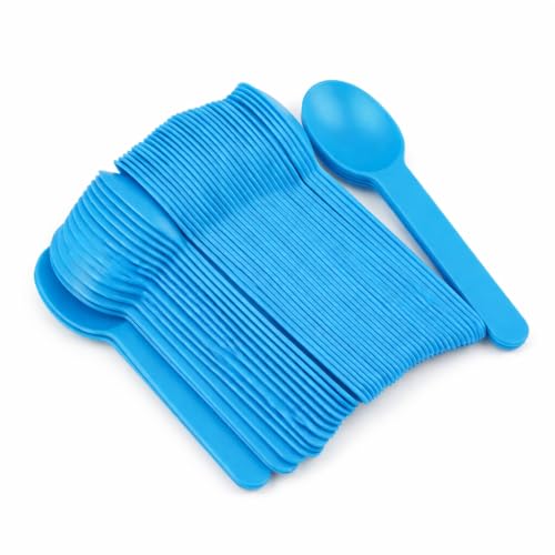 Heyiwell 50PC Blue Plastic Dessert Spoons, 5.9"Ice Cream Spoons with Wide Handles for Party & Everyday Use