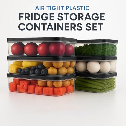 Image of Sulfar Air Tight Plastic Fridge Storage Containers Set for Kitchen (1200 ML, Pack of 8)