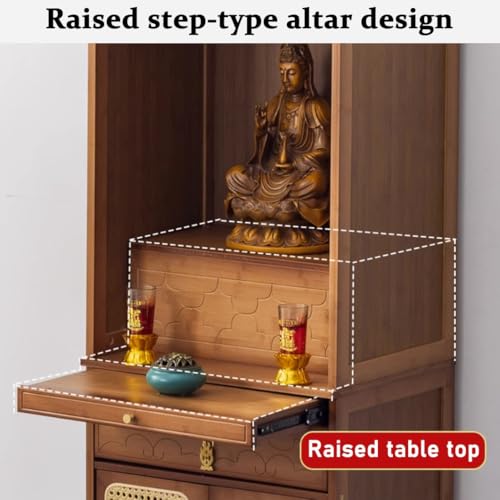 Niche compacte avec rangement en bambou marron de 50 cm style table d'autel et de méditation zen