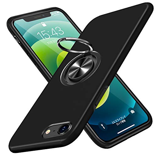 GTUJWN iPhone6s ケース iPhone6 ケース リング付き TPU 耐衝撃 スマホケース 車載対応ホルダー対応 スタンド機能 軽量 薄型 アイフォン6s ケース カメラ保護 衝撃吸収 指紋防止 黄変防止 ストラップホール 一体型 四隅滑り止め 手触り良い 保護カバー 黒 SJ15.1