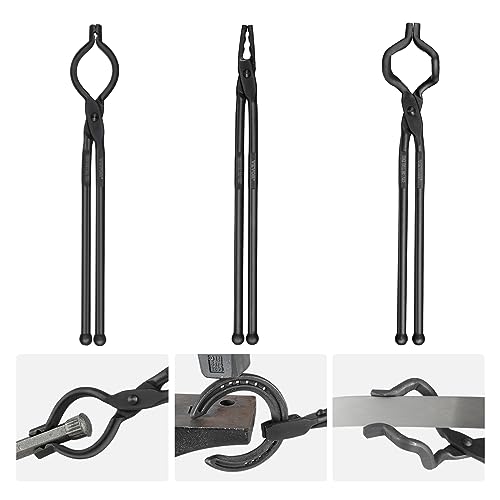 VEVOR Juego de Pinzas de Herrero de Acero al Carbono 3 PCS Pinzas de Forja Duraderas 46 cm en Forma de V, Boca de Lobo, Forma de ZV Mango Largo Buen Agarre Operación Segura Equipo Básico para Herrero