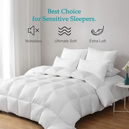 All Season King Size Goose Down Comforter, High Fluffy Medium Warmth Feathers Down Comforter, Ultra-Soft 750 Fill Power Duvet Insert, Hotel Collection Comforter 52Oz (106X90, White) #TOP2