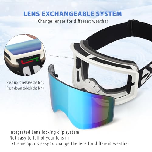 Foto von EXP VISION Skibrille, Snowboard Brille für Brillenträger Herren Damen Erwachsene Schneebrille OTG Anti-Nebel Skibrillen UV-Schutz Kompatibler Helm